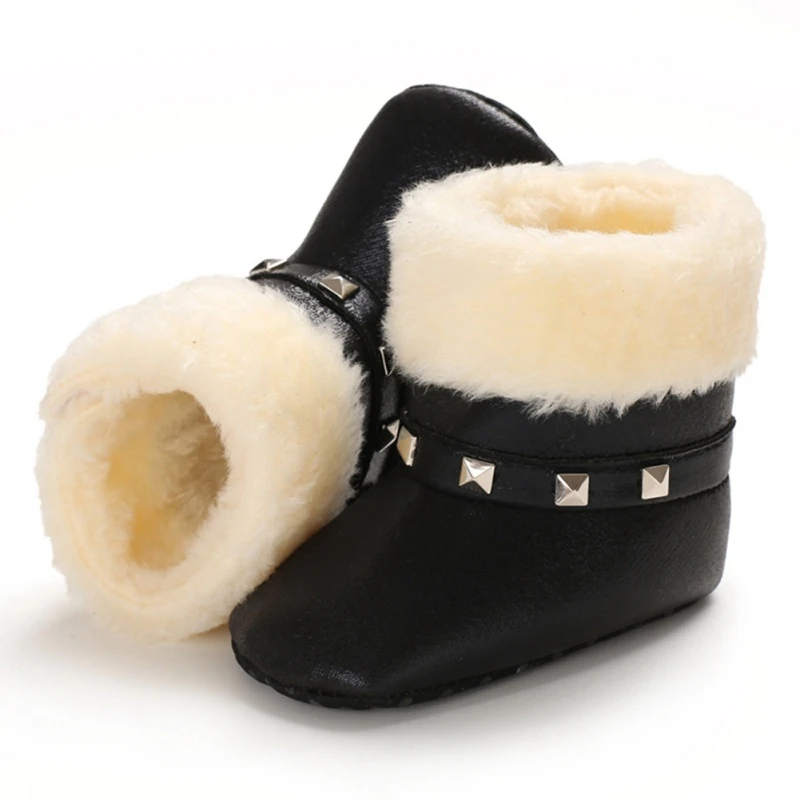 Осенне-зимние детские ботинки для девочек из искусственной кожи; милые Нескользящие ботинки с мягкой подошвой для новорожденных