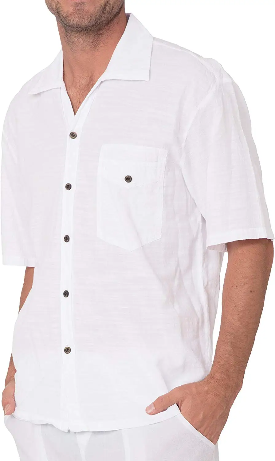 new NEW Men White Cotton Shirt Button Down Casual Lightweight Short