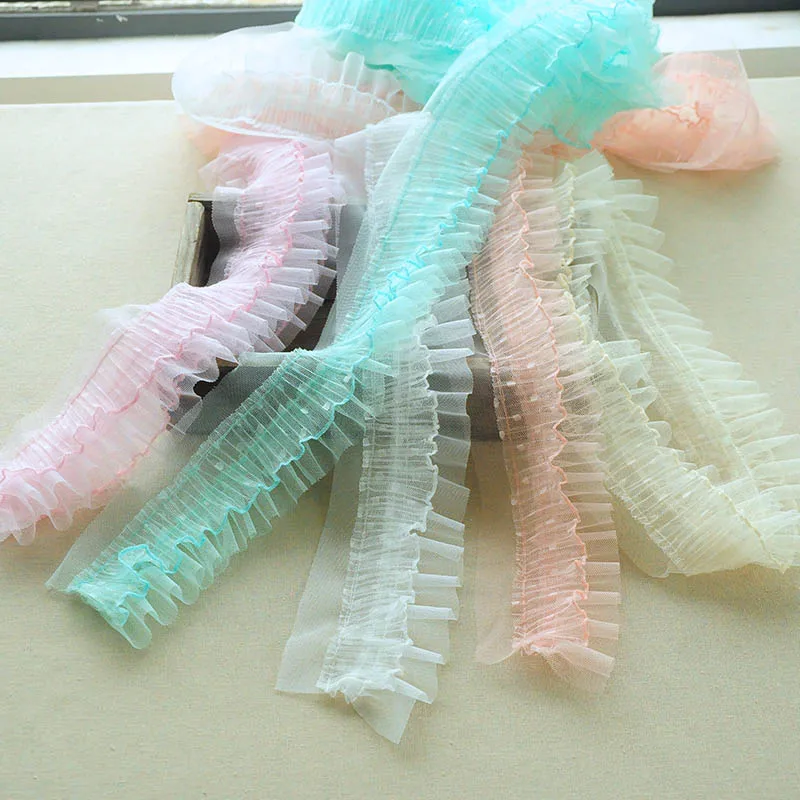 

New 5meters/lot 2Layer Dot Pleated Three-dimensional Lace Romantic Color Lace Trim X581