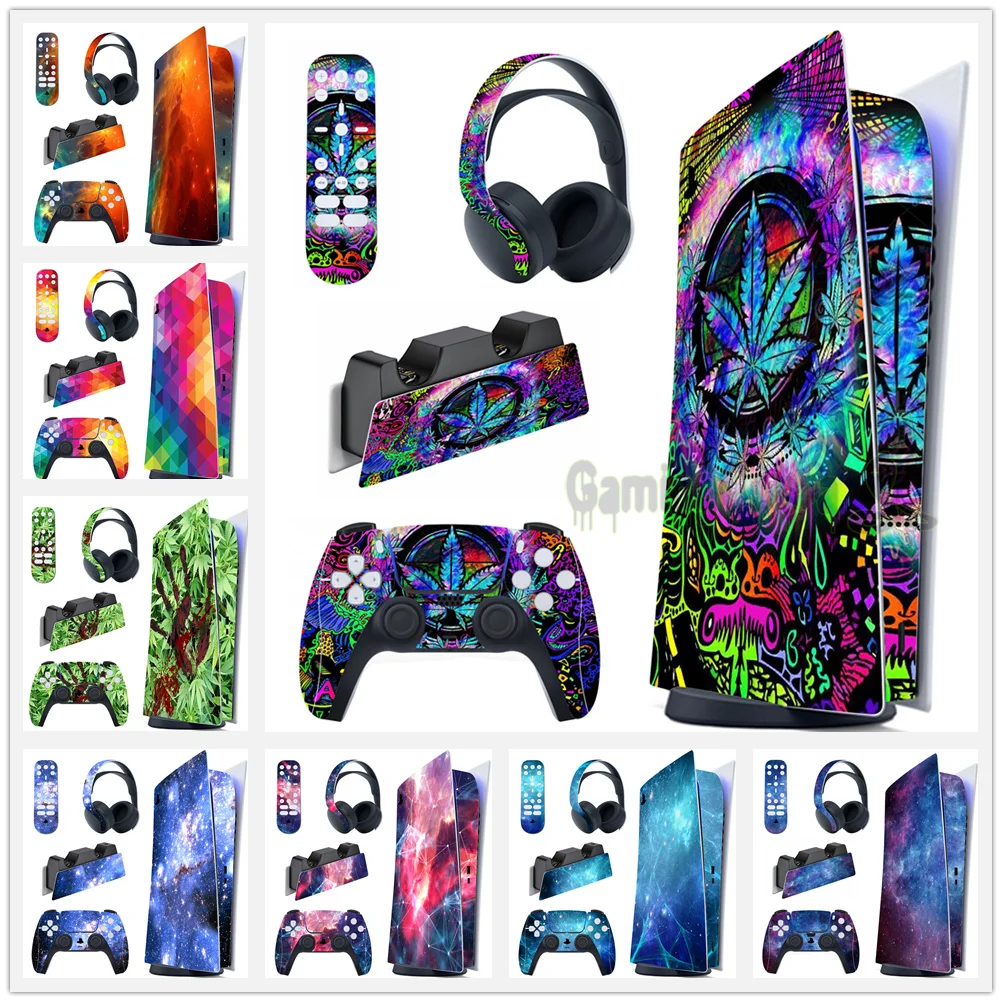 Sticker Vinyl Decal for Playstation 5 Controller & Charging Station & Headset & Media Remote PlayVital Black White Marble Effect Full Set Skin Decal for PS5 Console Digital Edition 