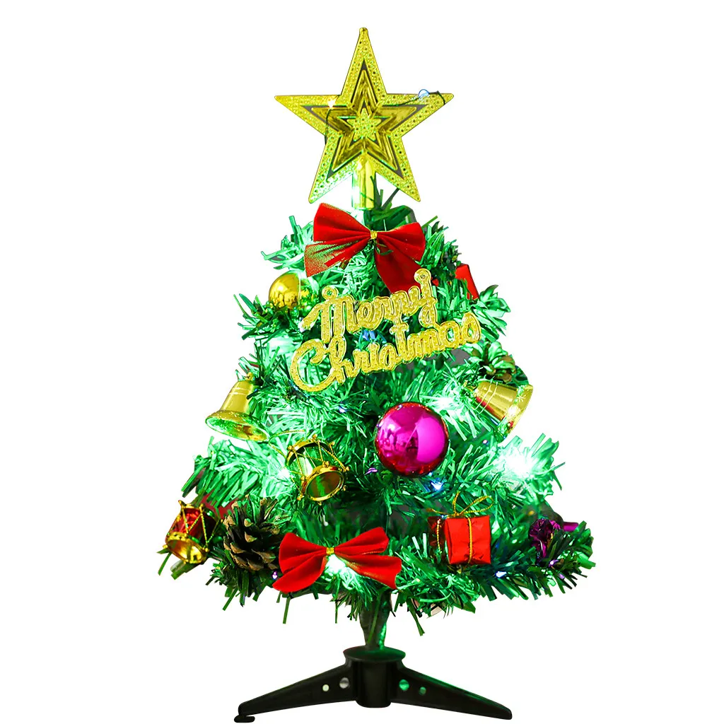 Мини-елка с светодиодный светильник люминесцентный Настольный Декор сверкающих Рождественская елка Arbol De Navidad с блестками вечерние Рождественская Модель Дерево - Цвет: A
