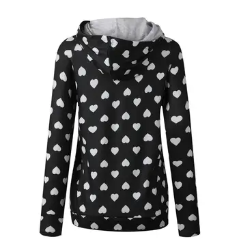 

Women Printed Hooded Shirt Blouse Lace-up Pockets Long Sleeve Tops XRQ88