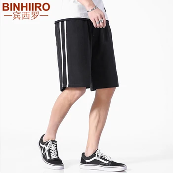 

Streetwear Men's Shorts 2020 Summer New Breathable Striped Solid Color Knee Length Pants Loose Straight Jogging Casual Pants Men