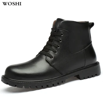

Casual genuine Leather ankle Boots Men Shoes Fashion Male Winter Ankle Boots plush warm Male snow Boots Winter Men Shoes