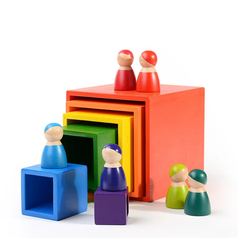 

3-10-Year-Old Toy Children Solid Wood Rainbow Building Blocks 12 Colors Arch Building Blocks Kindergarten Educational Early Chil