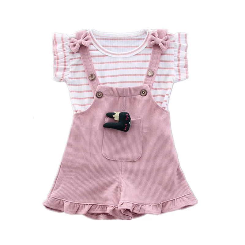 2Pcs/Set Children Clothing Baby Girls T-Shirts Bib Shorts Toddler Cartoon Fashion Cotton Infant Clothes Suit kids clothing set girls clothing set