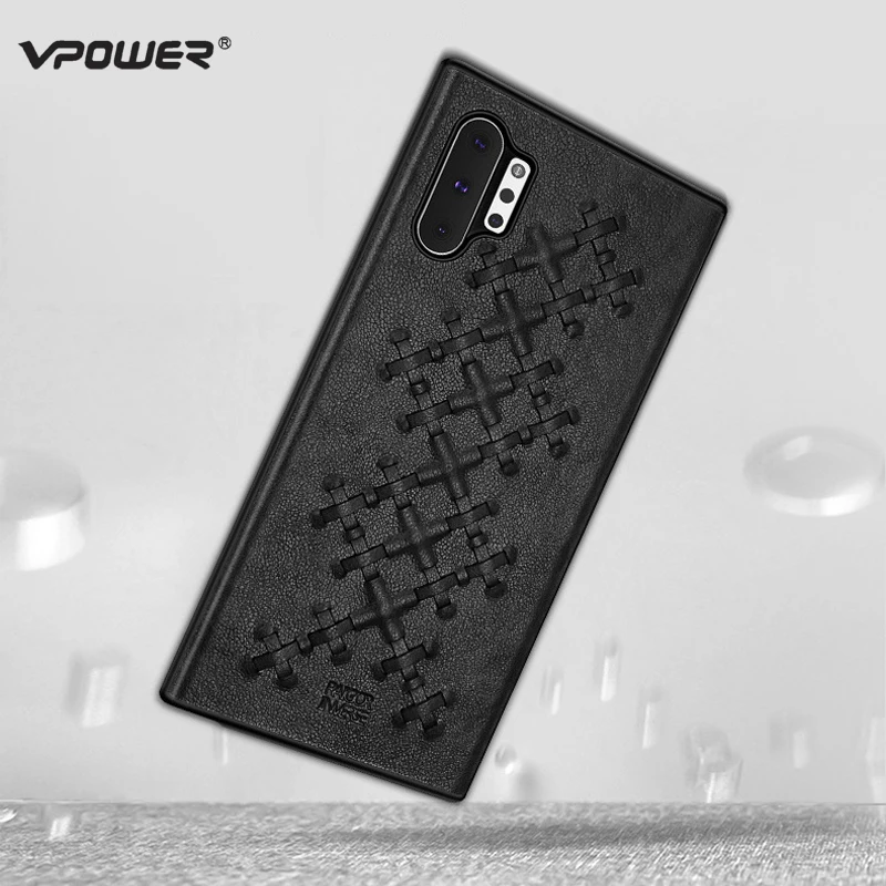 

Leather Case for Samsung Galaxy Note 10 Plus Note10 Cover Vpower Weave Texture Anti-knock PU Leather Back Cases for Note 10 Plus