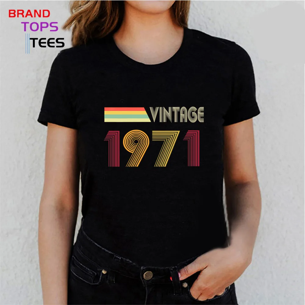 Vintage 1971 T shirt women Retro Born in 1971 T shirts 49th Birthday
