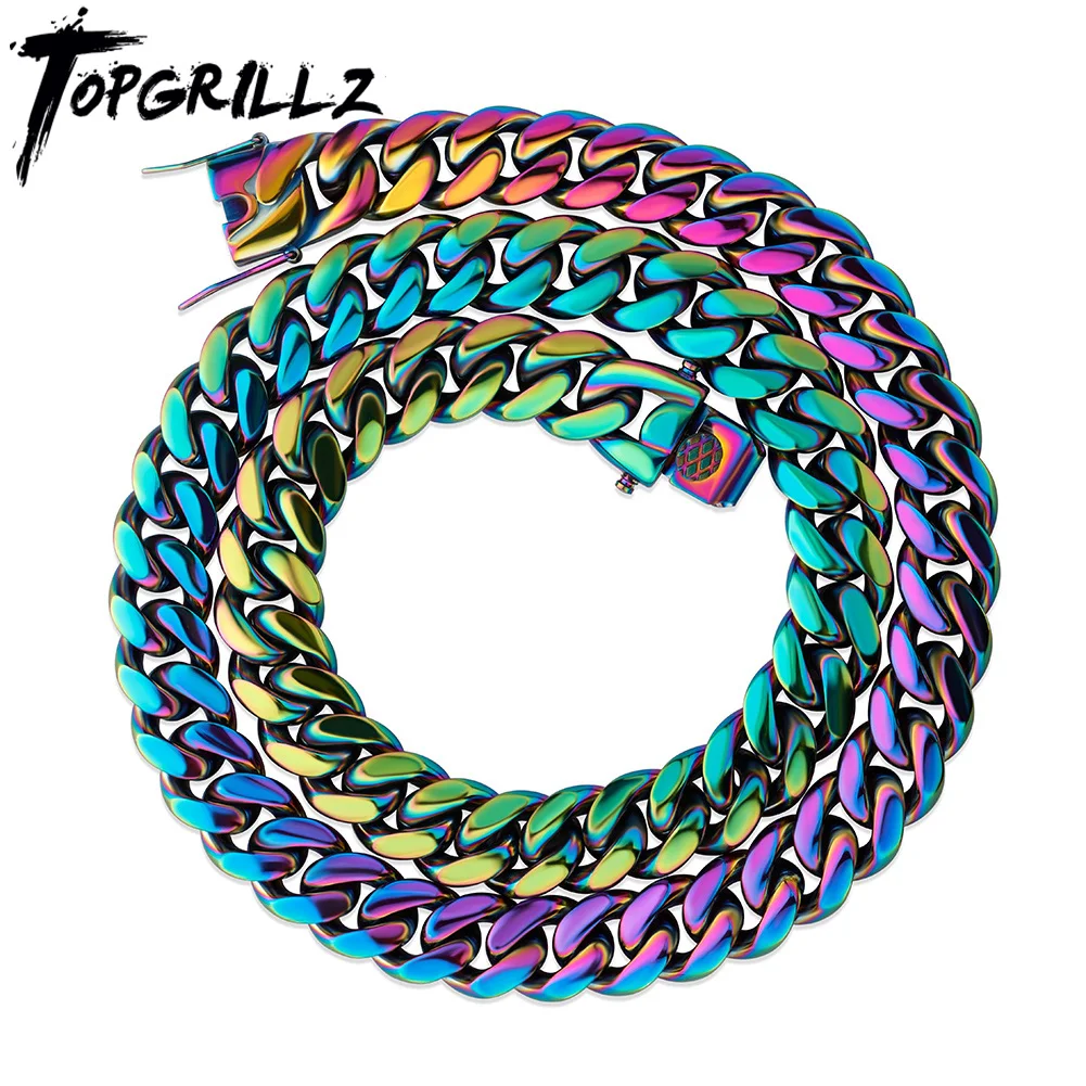 TOPGRILLZ 10mm 14mm Stainless Steel Cuban Chain Hip Hop Fashion Color For Men | Украшения и аксессуары