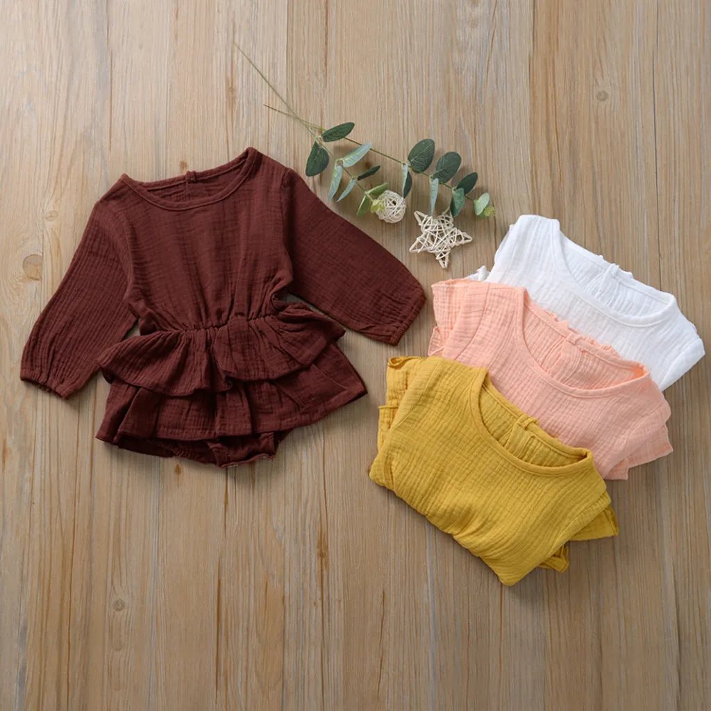 

2019 Winter High quality Toddler Infant Newborn Baby Girls Long Sleeve Solid Frill Romper Jumpsuit baby clothes Kids Clothes