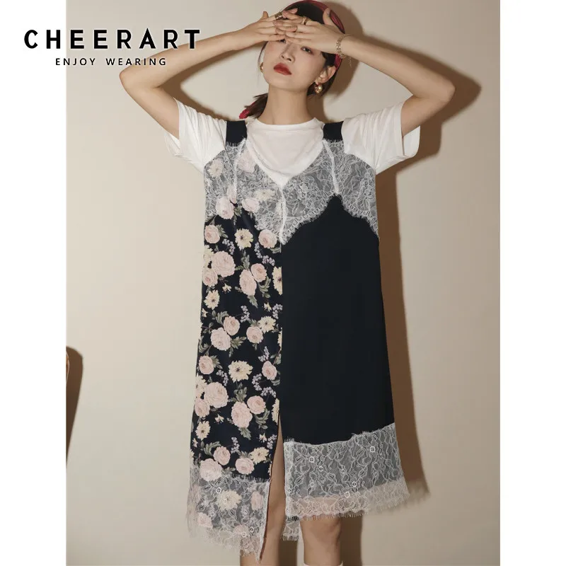 Винтажное цветочное белое кружевное платье-футболка CHEERART женское летнее