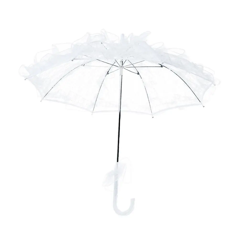 

Womens Western Style Hollow Out Floral Lace Umbrella Wedding Bridal Manual Opening Parasol Trim Romantic Photo Props White