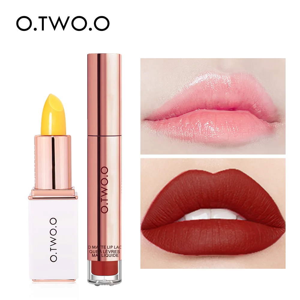 O.TWO.O 2 шт./компл. оттенок губ+ бальзам для губ помада увлажняющая матовая бархатная помада стойкий макияж водонепроницаемый блеск для губ, Косметика комплект - Цвет: 11
