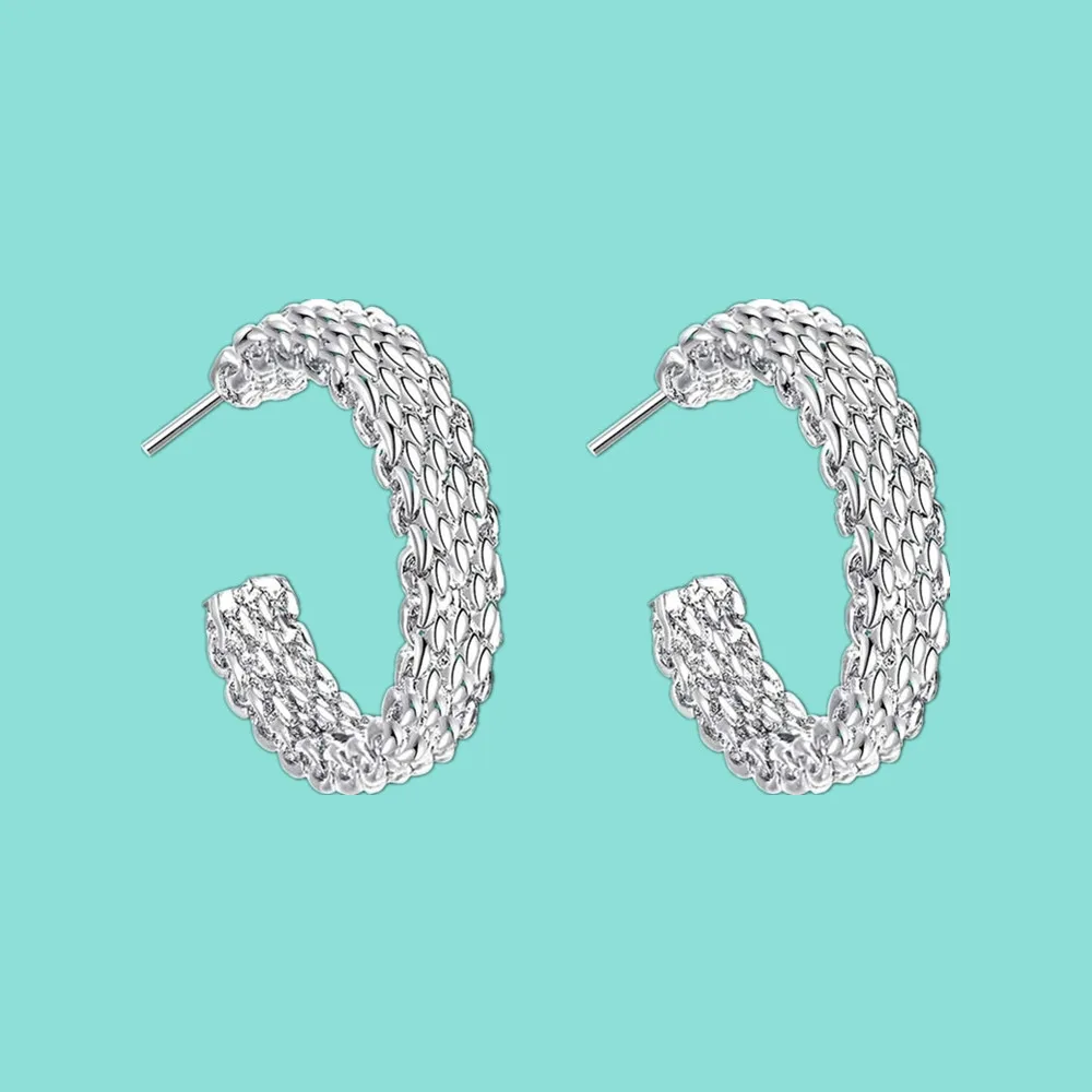 

Wholesale High Quality Jewelry 925 Jewelry Silver Half Round Mesh Earrings For Women Best Gift
