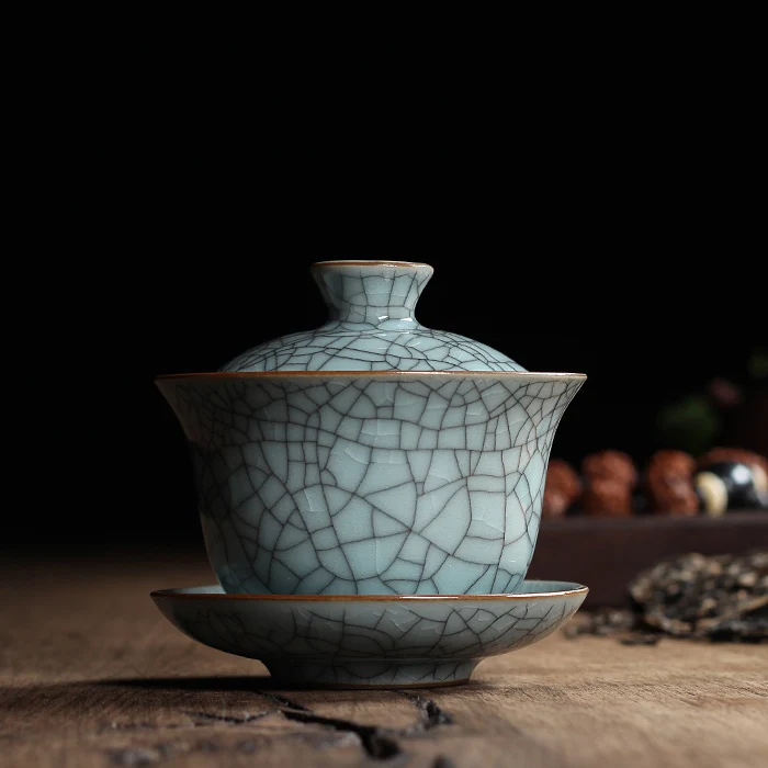 [GRANDNESS] Китайский Ge Kiln Longquan Celadon фарфоровая китайская гайвань чайные чашки и чаша керамическая 155 мл хрустящая глазурь чайник