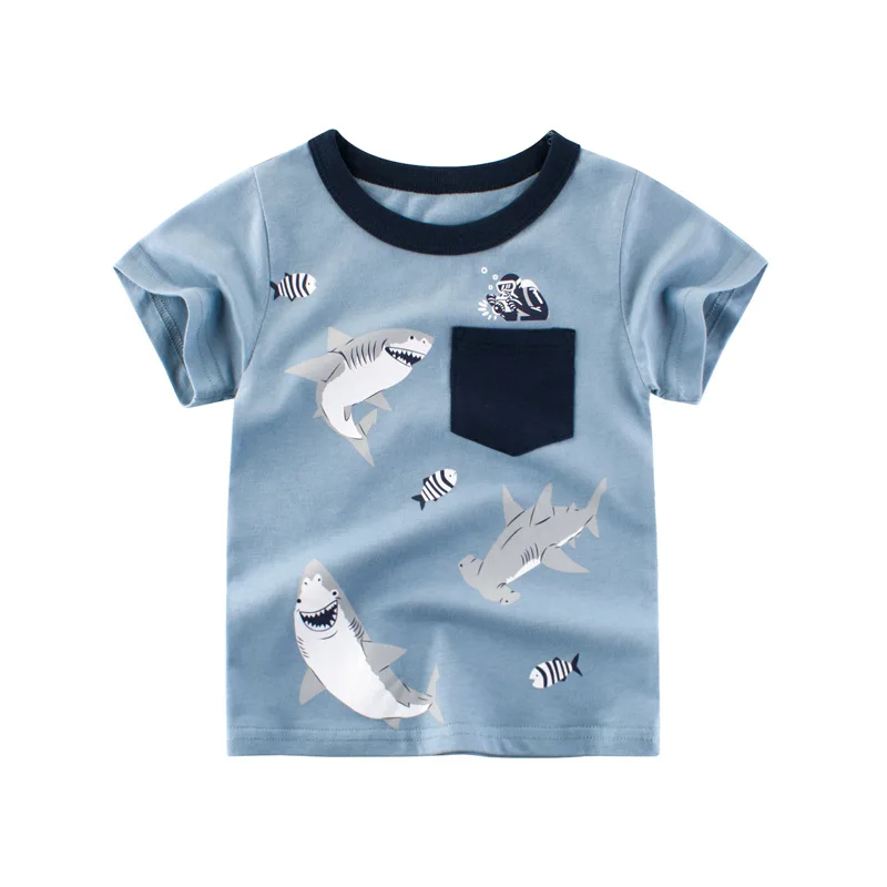 Kids T Shirt 1 2 3 4 5 6 7 8 9 Years Kids Boys Cotton Short Sleeve Shark Cartoon T-Shirts Summer Tops Clothing