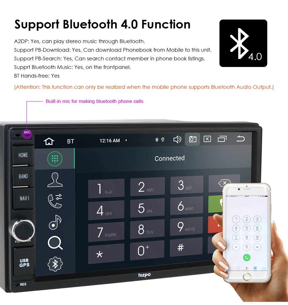 Excellent 7"Hizpo 4G+64G Android9.0 OctaCore Universal Car Audio Stereo GPS Navigation Double 2Din 1024*600 HD Head Unit Multimedia Player 2