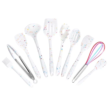 

10pcs Kitchen Gadgets Silicone Cooking Utensil Set Easy Clean Scratch Proof Non Stick Household Anti Scald Cookware Restaurant