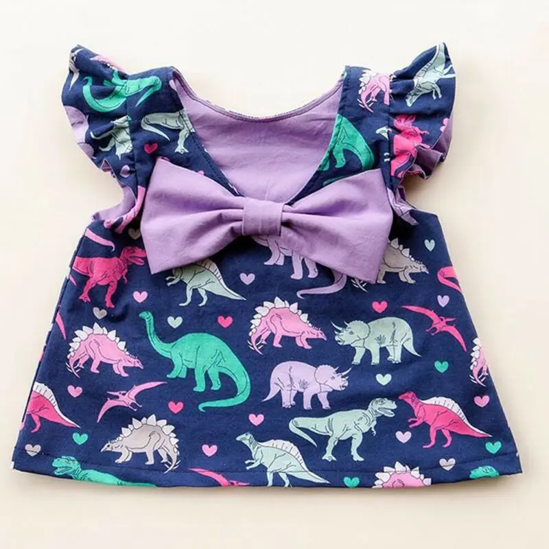 Emmababy Summer Toddler Baby Girl Clothes Dinosaur Bow Tops Shorts Outfit Sunsuit