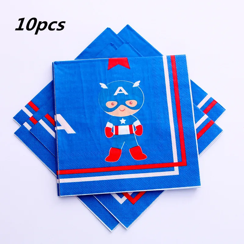 Marvel Капитан Америка тема Мстители одноразовая посуда бумажная чашка пластины маска Мальчики пользу день рождения изделия для декорации - Цвет: 10pcs napkin