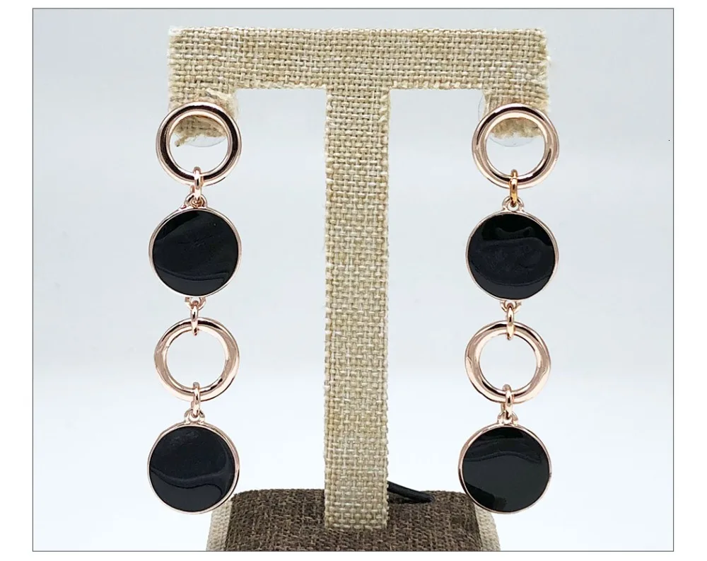 Viennois Tassel Enamel Long Drop Dangle Earrings Circel Round Enamel Geometric Earring for Women