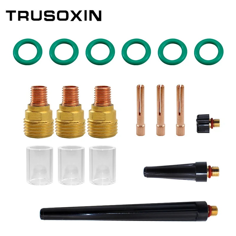 18PCS TIG Welding Torch Burner Parts Pyrex Cup Gas Lens Temperature Resistant O-rings Fit WP SR 9 20 25