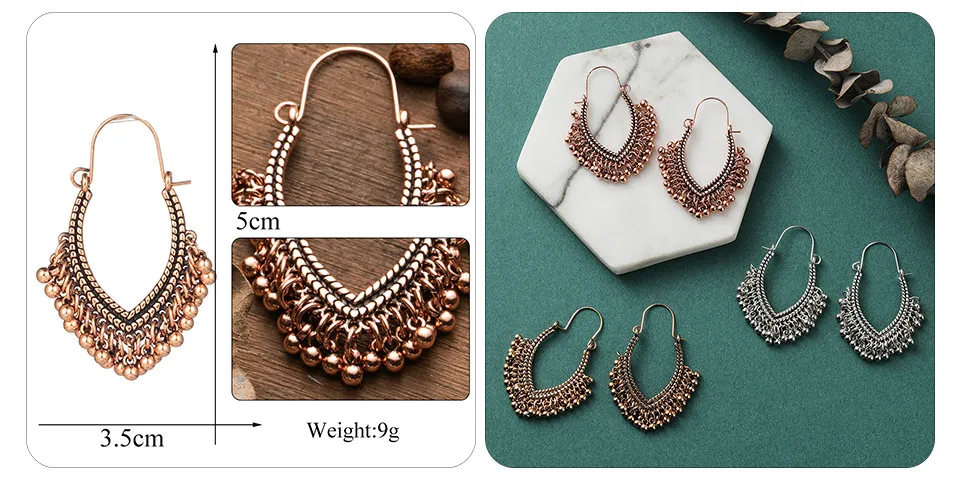 Ethnic Bronze Silver Rose Gold Color African Earrings Jewelry 14 Style Bohemian Metal Tassel Fringe Leaf Hanging Drop Earrings for Women&Girls Wholesale Dropshipping (13)
