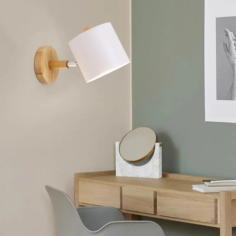 

Creative wooden modern LED E27 wall lamp reading Bedroom Bedside Lighting study home improvement macaron color wall light