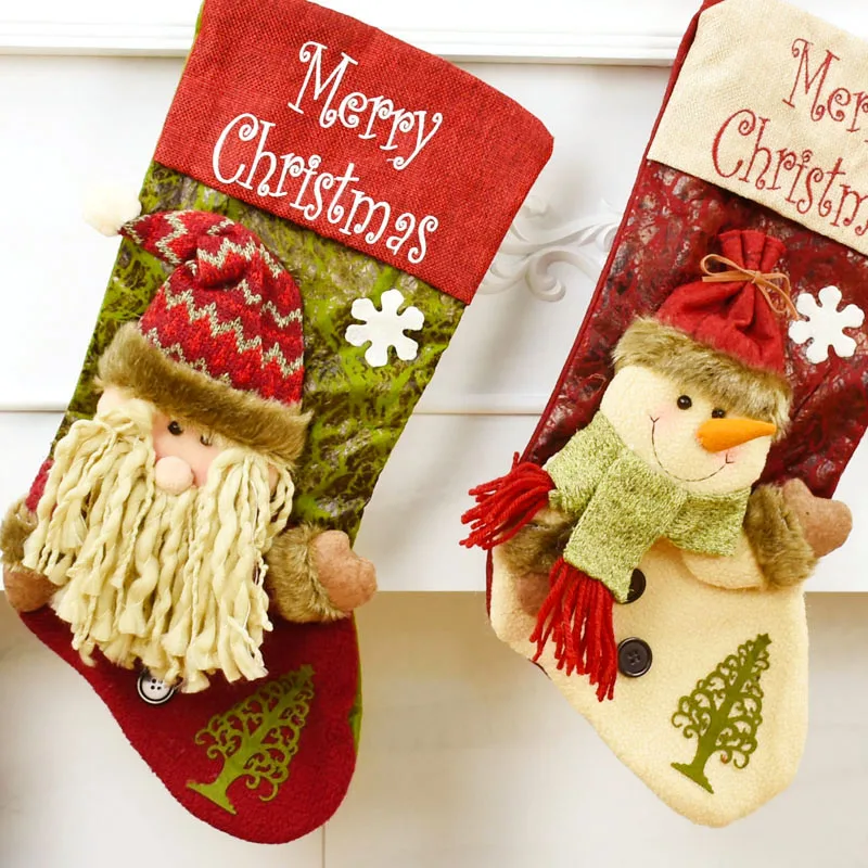 Christmas Hanging Bags Christmas Tree Decoration Xmas Stocking Gift Bags Santa Claus Snowman Candy Bags Regalos De Navidad