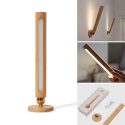 Applique murale d'intérieur en bois rotative à 360 °, charge USB, luminosité réglable, interrupteur tactile, veilleuse pour couloir 
