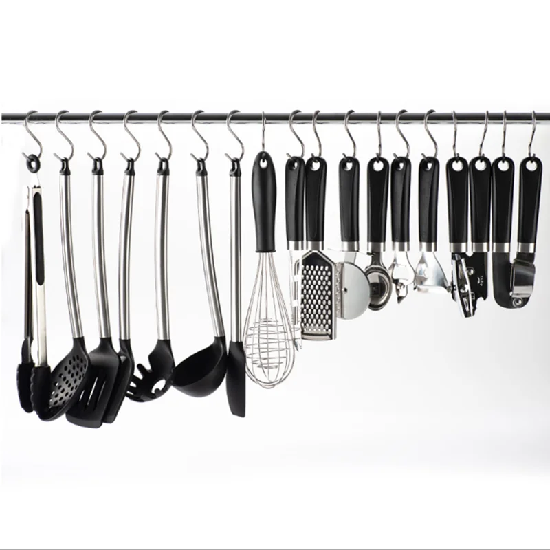 10pcs Stainless Steel Household Hooks Set for Hanging S Shape Hanger Practical Storage Holder for Kitchen Cabinet Office Home