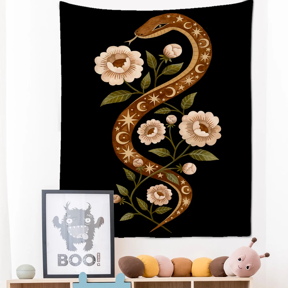 Sun Moon Star Tarot Tapestry Wall Hanging Astrology Divination Witchcraft Hippie  Goddess Plant Flower Bedroom Home Decor