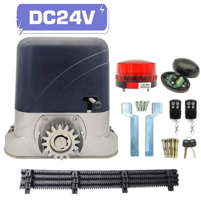 

500KG DC 24V Automatic Electric Sliding Gate Opener Kit Motor Engine Drive Operator with 4M Nylon Rack Warning Light Sensor Set