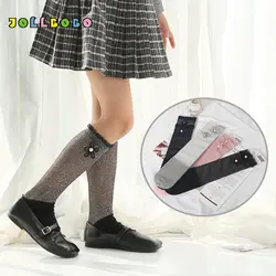 Милые хлопковые носки для девочек от 3 до 8 лет весенне-осенние модные кружевные Длинные носки с цветочным узором для маленьких девочек