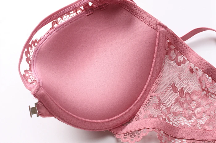 Floral Lace Front Closure Backless Push Up Bra Set Medium Padded Sexy Lace Mesh High-waist Panties Underwear Women Lingerie