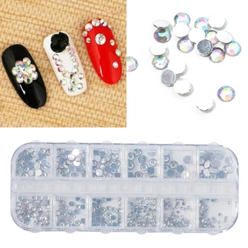 

12 Gird Hollow 3D Decoration Nail Gold Flower Rhinestone Mixed Size White AB/Clear Metal Frame Nail Jewelry DIY Nail Art Designs