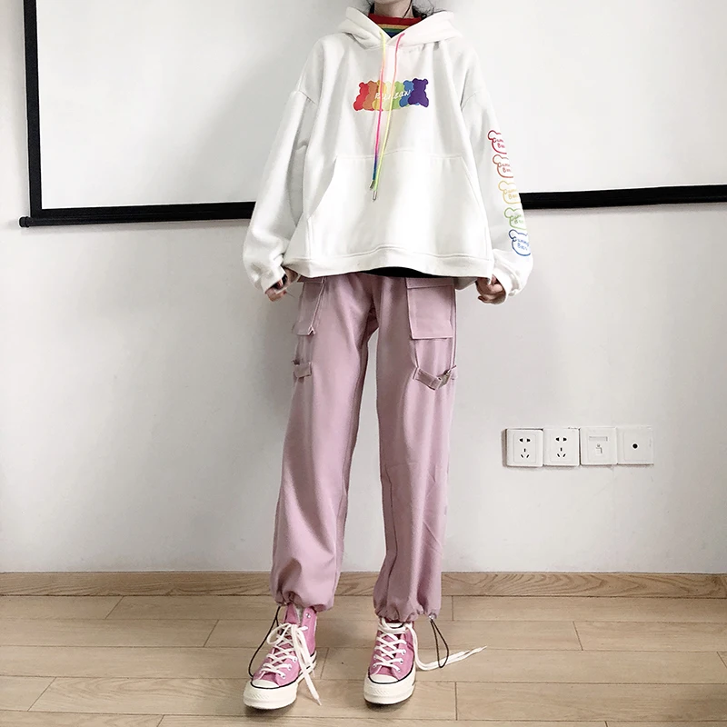Hirsionsan Толстовка с принтом радуги и букв для женщин Kawaii Harajuku Пуловеры утолщенная теплая уличная одежда толстовки Одежда больших размеров