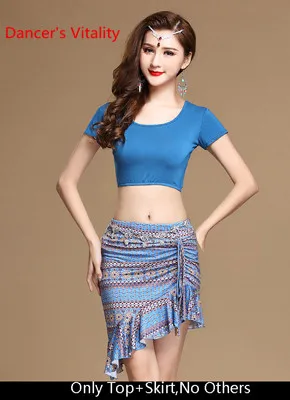 Belly Dance Practice Clothes Women Beginners Short Sleeve Cropped Top Skirt Oriental Indian Dancing Performance Training Costume - Цвет: Top Skirt as Photo