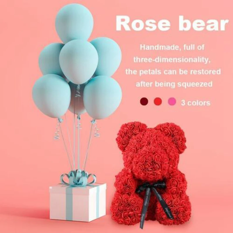 Любимый подарок на год, день рождения, 40 см, красная роза, плюшевый мишка, праздничный свадебный Декор, мишка из искусственной розы