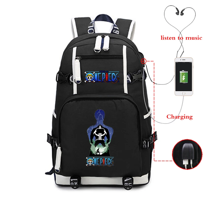 

ONE PIECE bookbag Night Luminous Backpack USB Charger School Bags Canvas Black backpacks Travel Laptop Bagpack Casual Rucksack