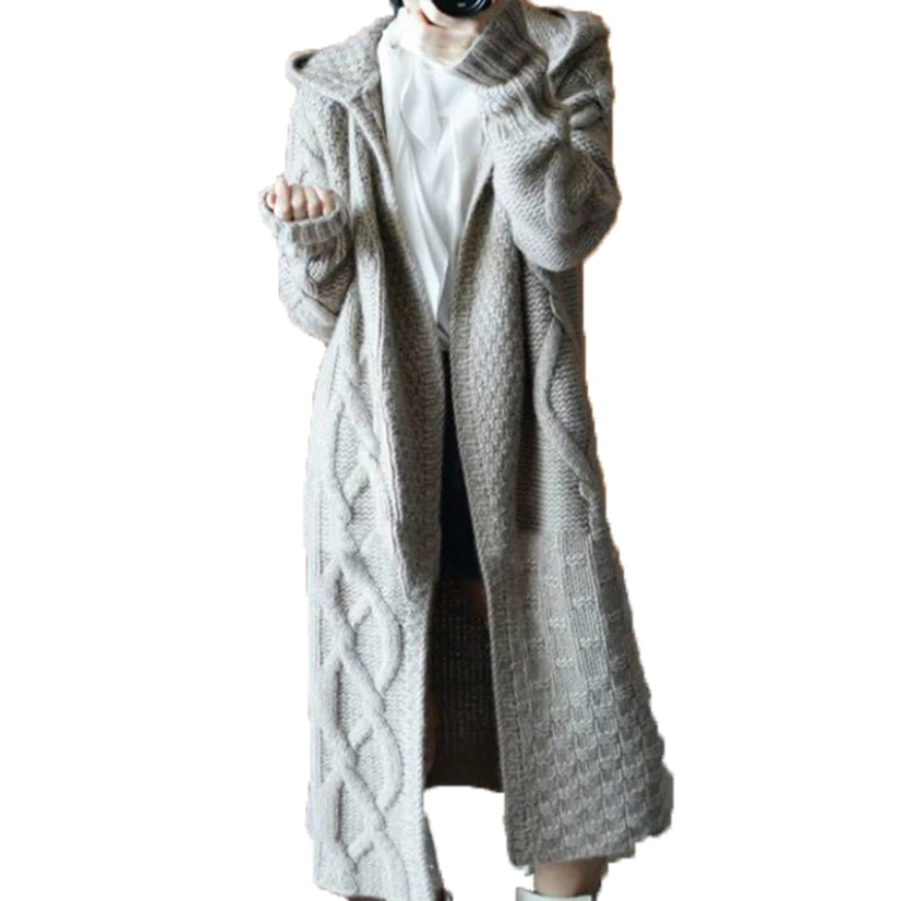 

Oversize Cardigan For Women Hooded Thick Overcoat Female Drop Shoulder Casual Knitted Female Long Sweaters 2020 Autumn Winter