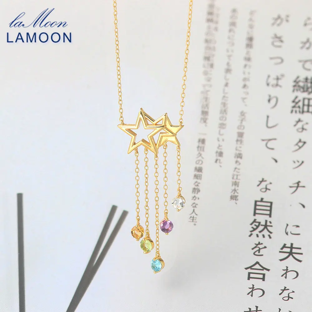 LAMOON 925 пробы Серебряное ожерелье с кисточкой стреляющая звезда кулон драгоценным