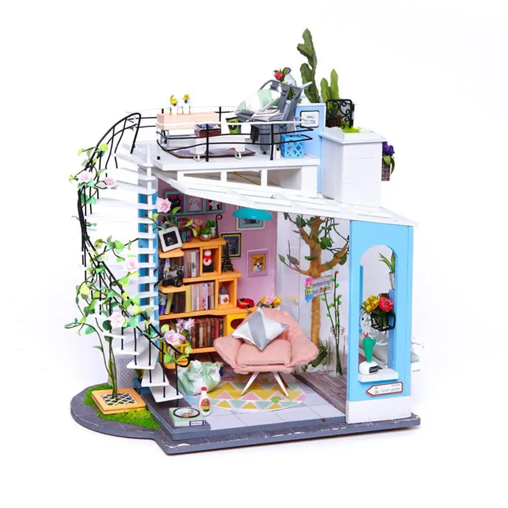 

New Furniture DIY Doll House Wooden Miniature Doll Kit For Children Toys Puzzle Gift Dollhouse Houses Assemble Box Furnitur D4V6