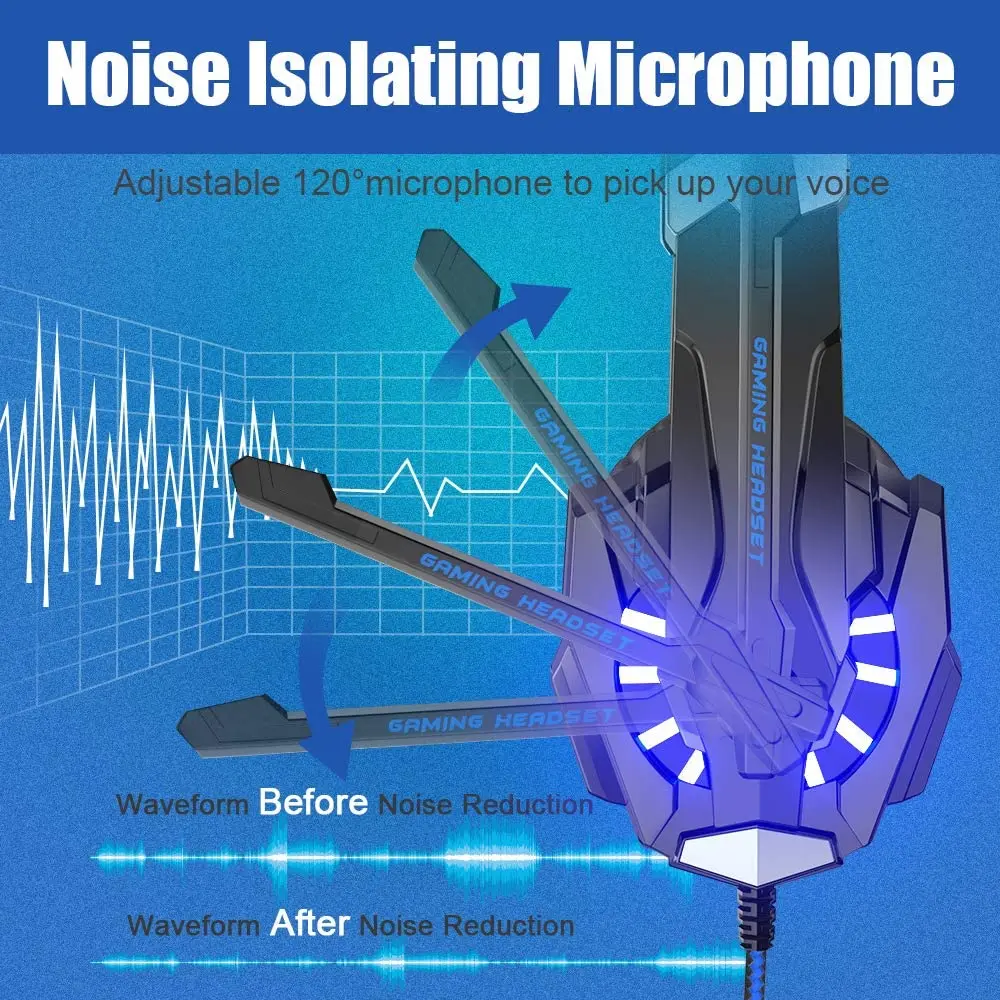 G9000 Stereo Gaming Headset for PS4 PC Xbox Noise Cancelling Over Ear Headphones with Mic LED Light Bass Surround Wire Earphone