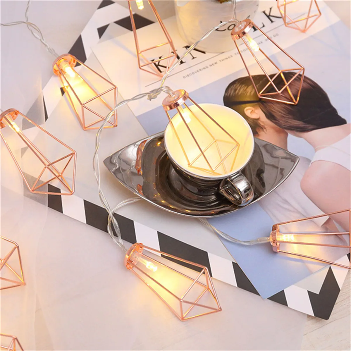 

10/20LED Rose Gold Metal Diamond String Fairy Light Christmas Wedding Lamp New Year Home Decoration Warm White String Lights