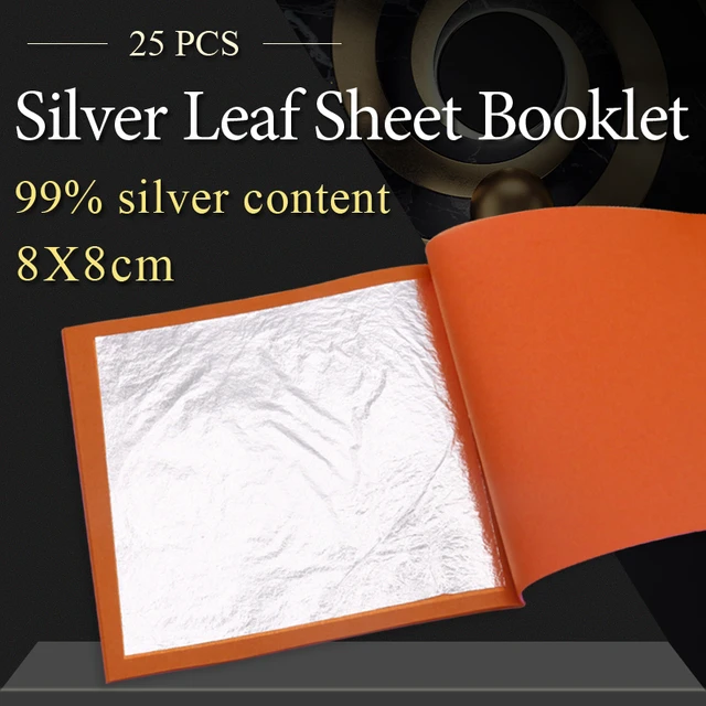 25/50 Sheets Silver Foil Real Silver Leaf for Food Decoration Cosmetics  Arts Crafts Paper Painting Real Silver Flakes