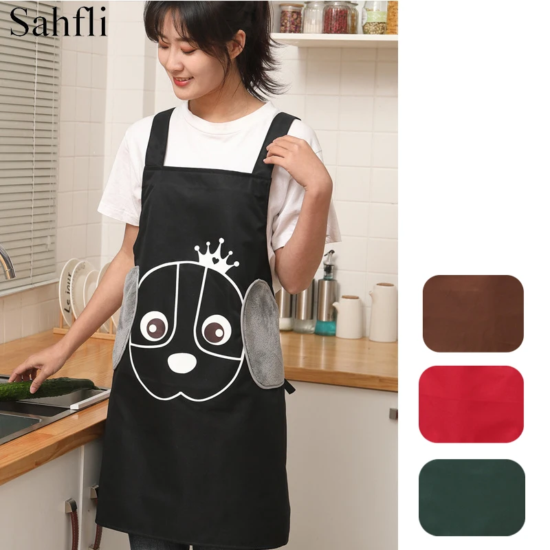 

Cute Puppy Printing Sleeveless Apron with Hand-wiping Pocket Waterproof Aprons Home Kitchen Accessories Fashion Working Clothing