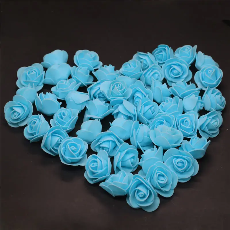 light blue 50 шт 100 шт 500 шт Дешевые мини темно-синие ПЭ Пена головка розы поддельные цветы, изготовленные вручную Свадебные украшения - Цвет: light blue