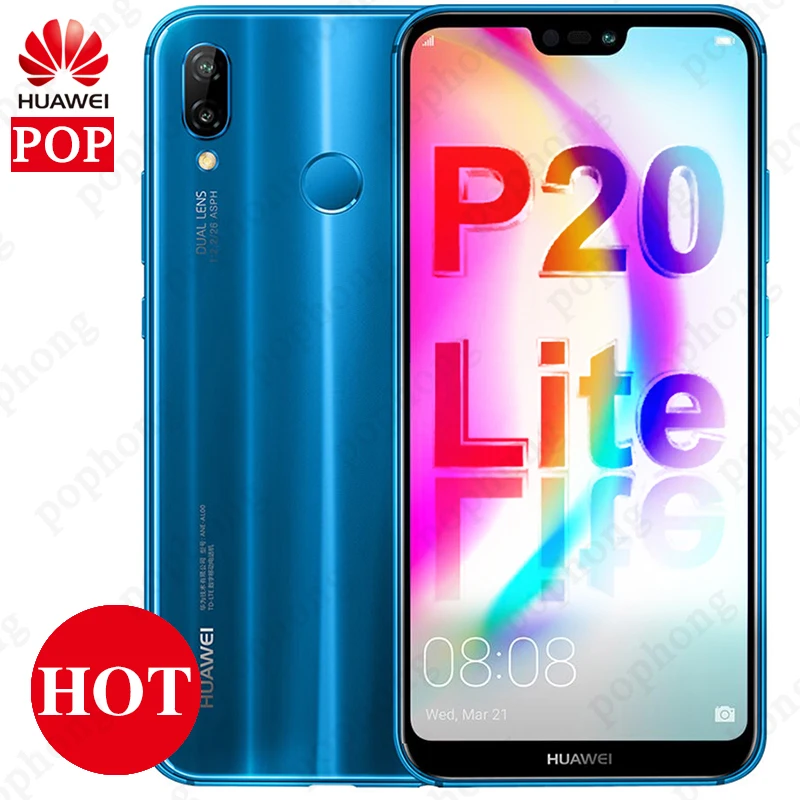 Мобильный телефон huawei P20 Lite с глобальной прошивкой, 5,84 дюйма, 4 ГБ, 64 ГБ, Android 8,0, разблокировка лица, камера AI, аккумулятор 3000 мАч