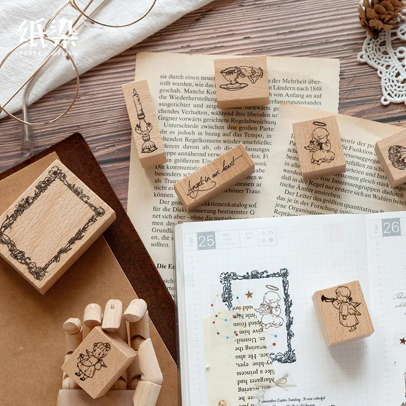 Винтаж мультфильм милая девушка дневник деревянный штамп Kawaii DIY Ретро Ремесло